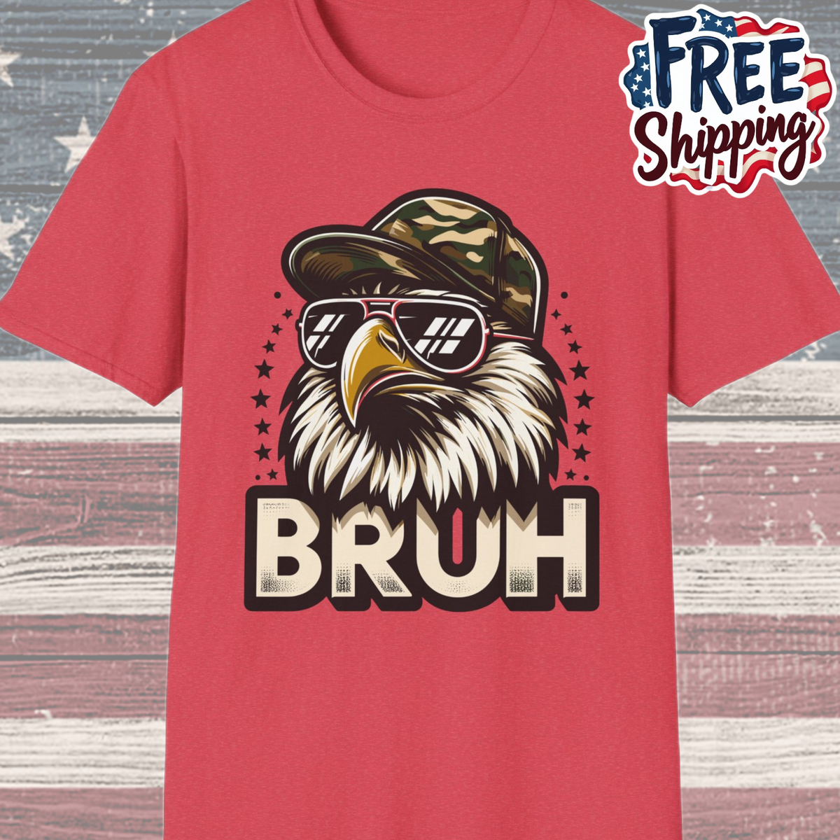 Patriot Collection - Eagle with Shades - Camo Hat - Bruh - T-Shirt