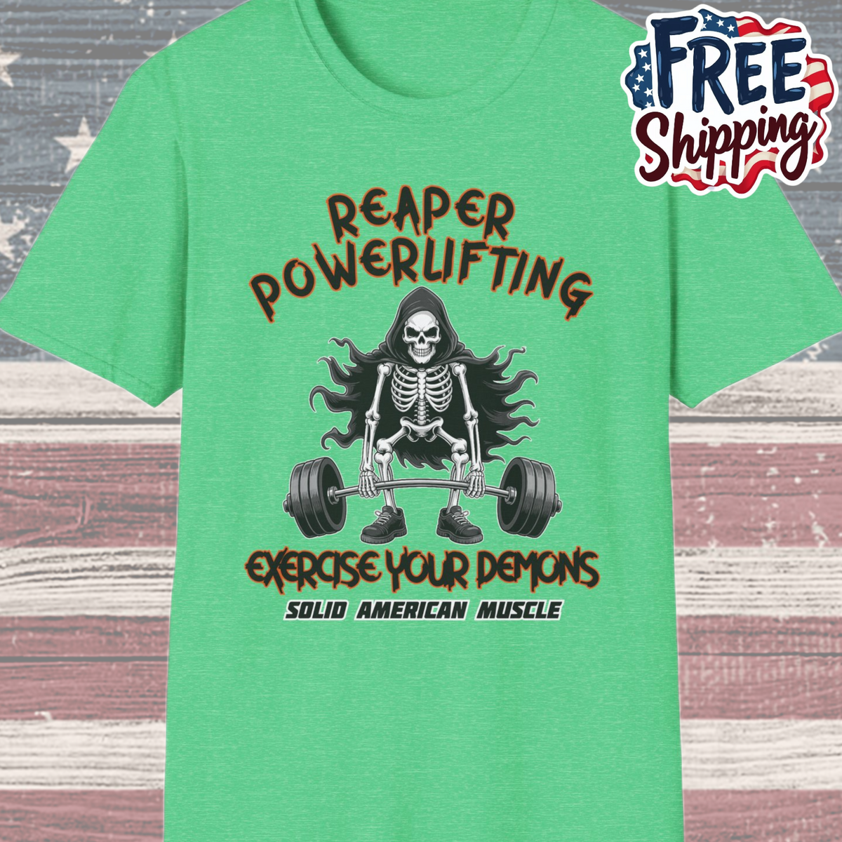 Solid American Muscle - Reaper Powerlifting - Grim Reaper Halloween Gym T-Shirt