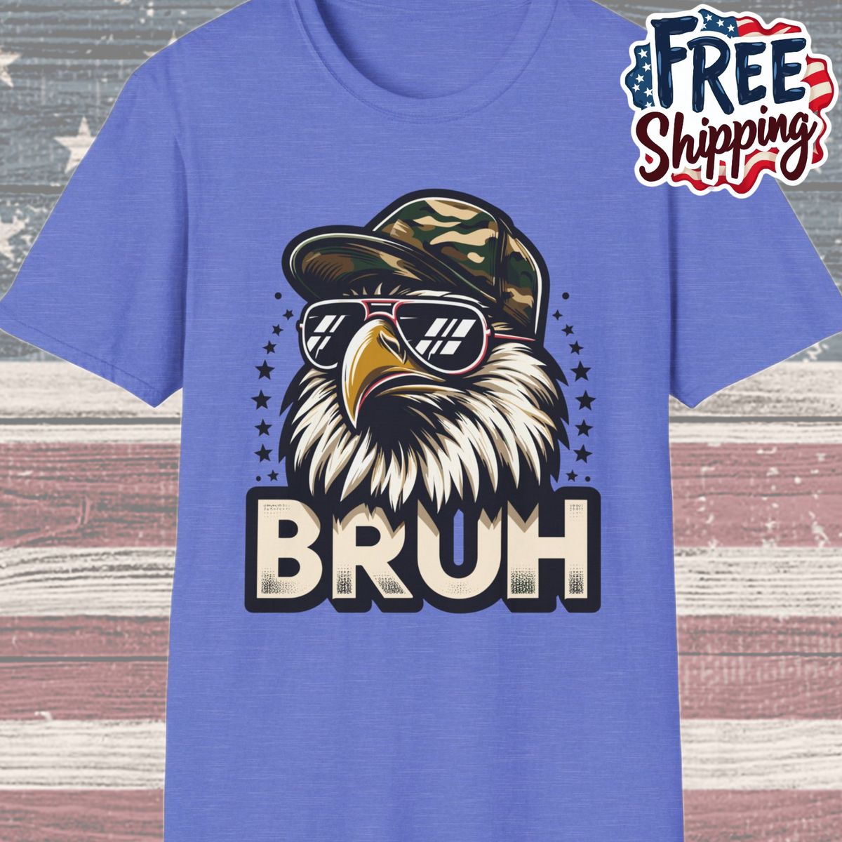 Patriot Collection - Eagle with Shades - Camo Hat - Bruh - T-Shirt
