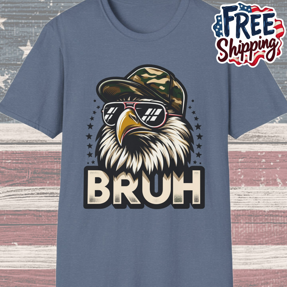 Patriot Collection - Eagle with Shades - Camo Hat - Bruh - T-Shirt