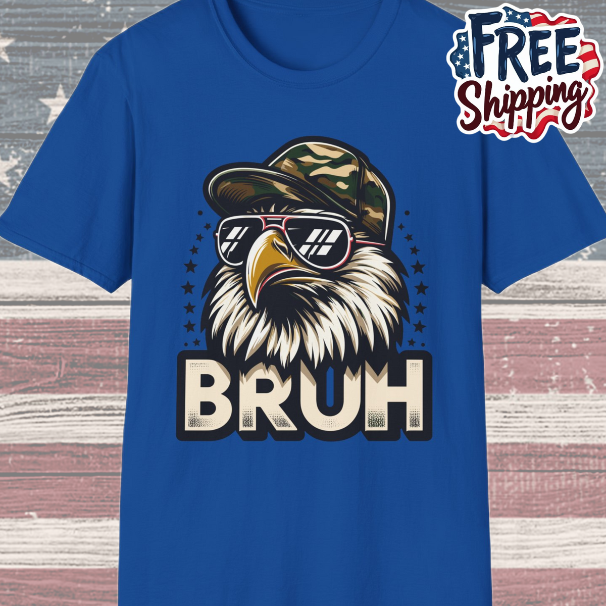 Patriot Collection - Eagle with Shades - Camo Hat - Bruh - T-Shirt