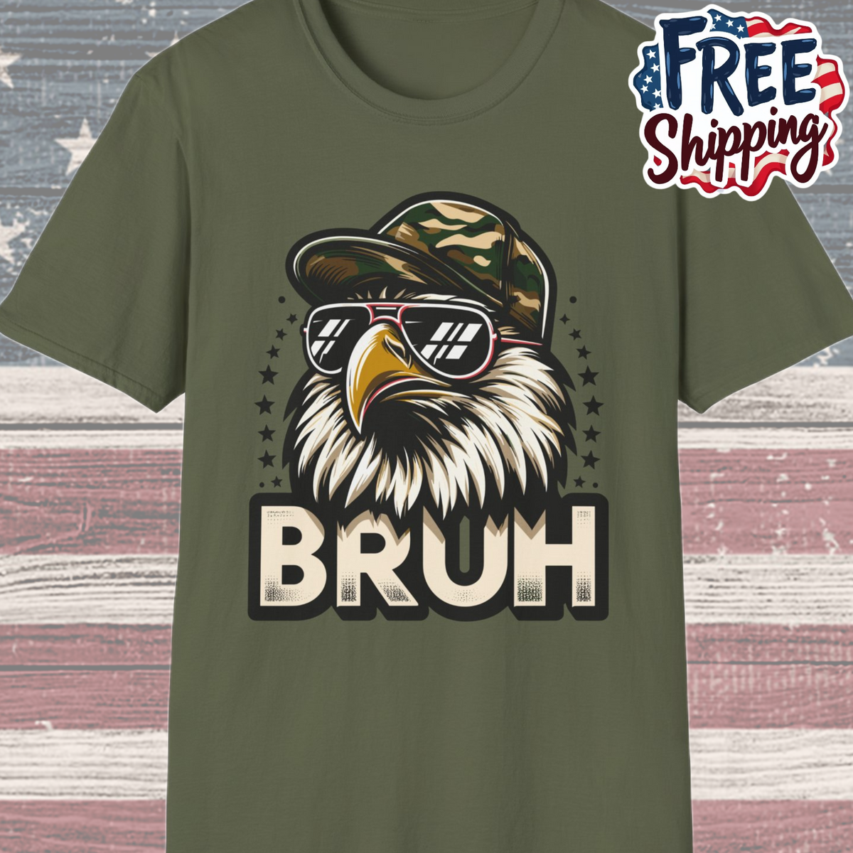 Patriot Collection - Eagle with Shades - Camo Hat - Bruh - T-Shirt