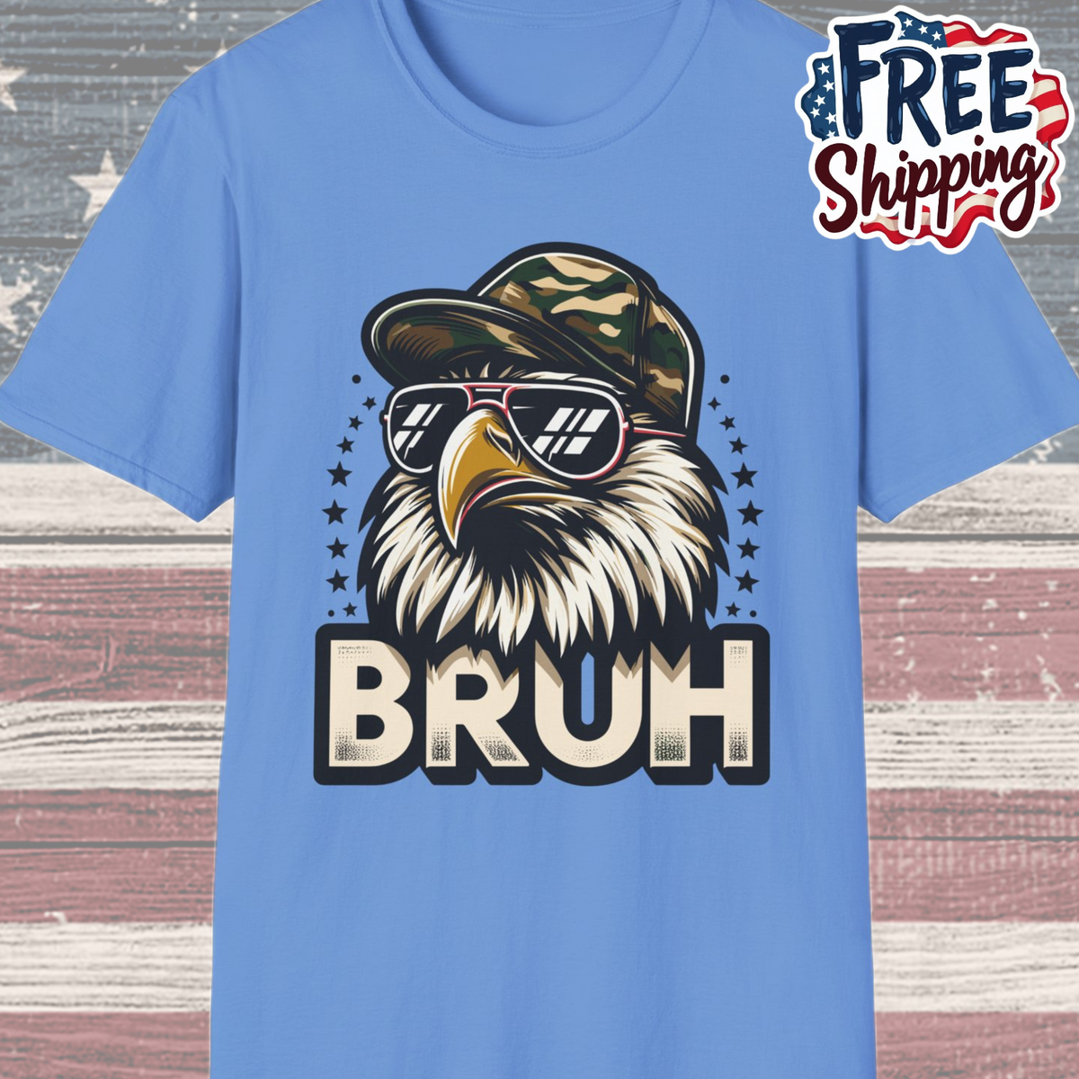 Patriot Collection - Eagle with Shades - Camo Hat - Bruh - T-Shirt