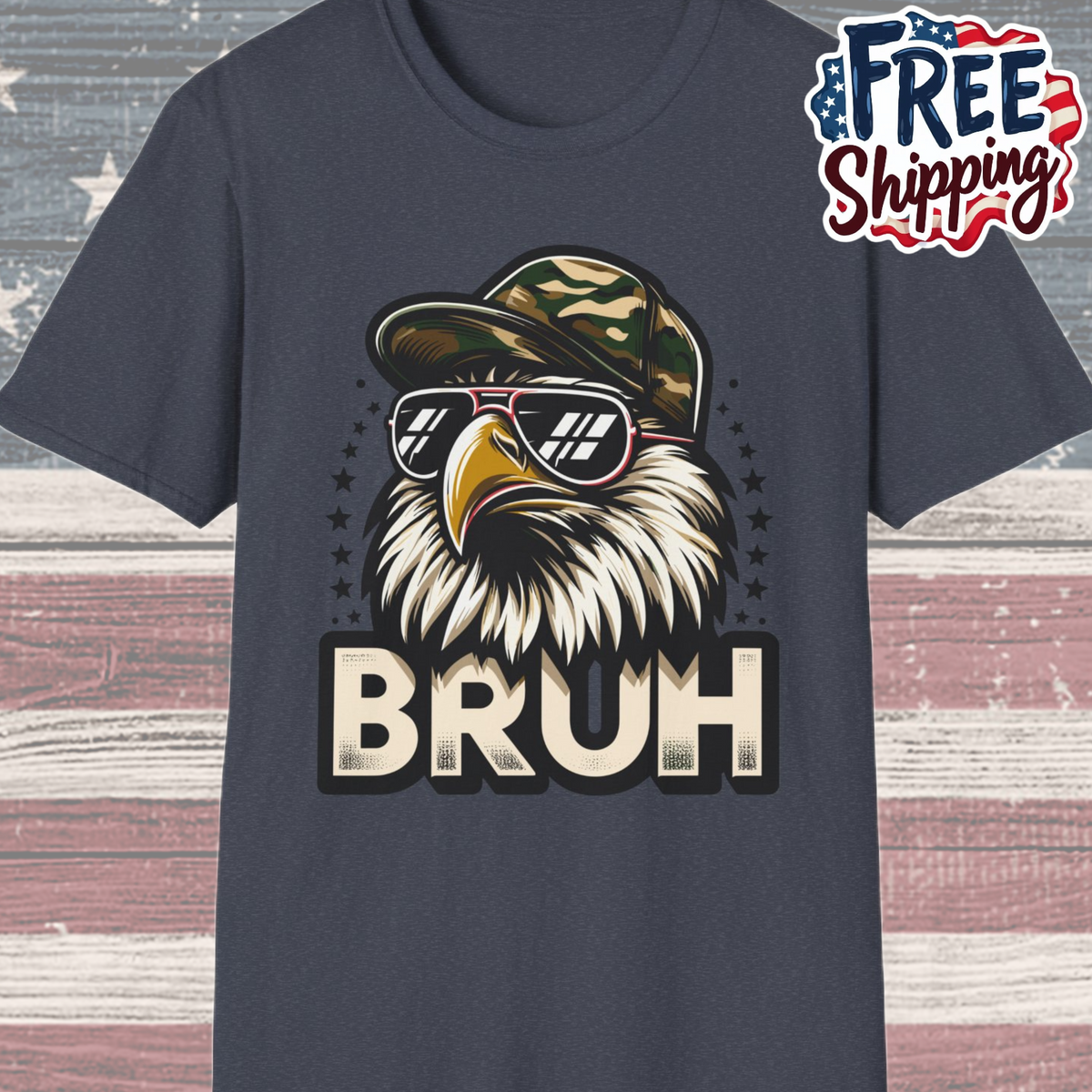 Patriot Collection - Eagle with Shades - Camo Hat - Bruh - T-Shirt
