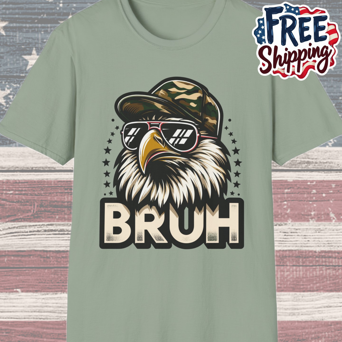 Patriot Collection - Eagle with Shades - Camo Hat - Bruh - T-Shirt