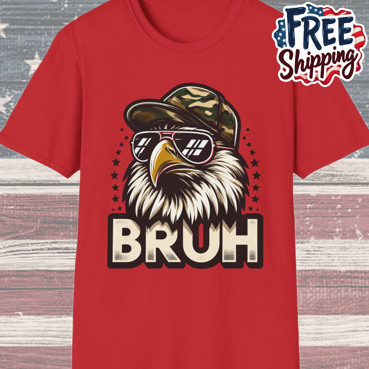 Patriot Collection - Eagle with Shades - Camo Hat - Bruh - T-Shirt