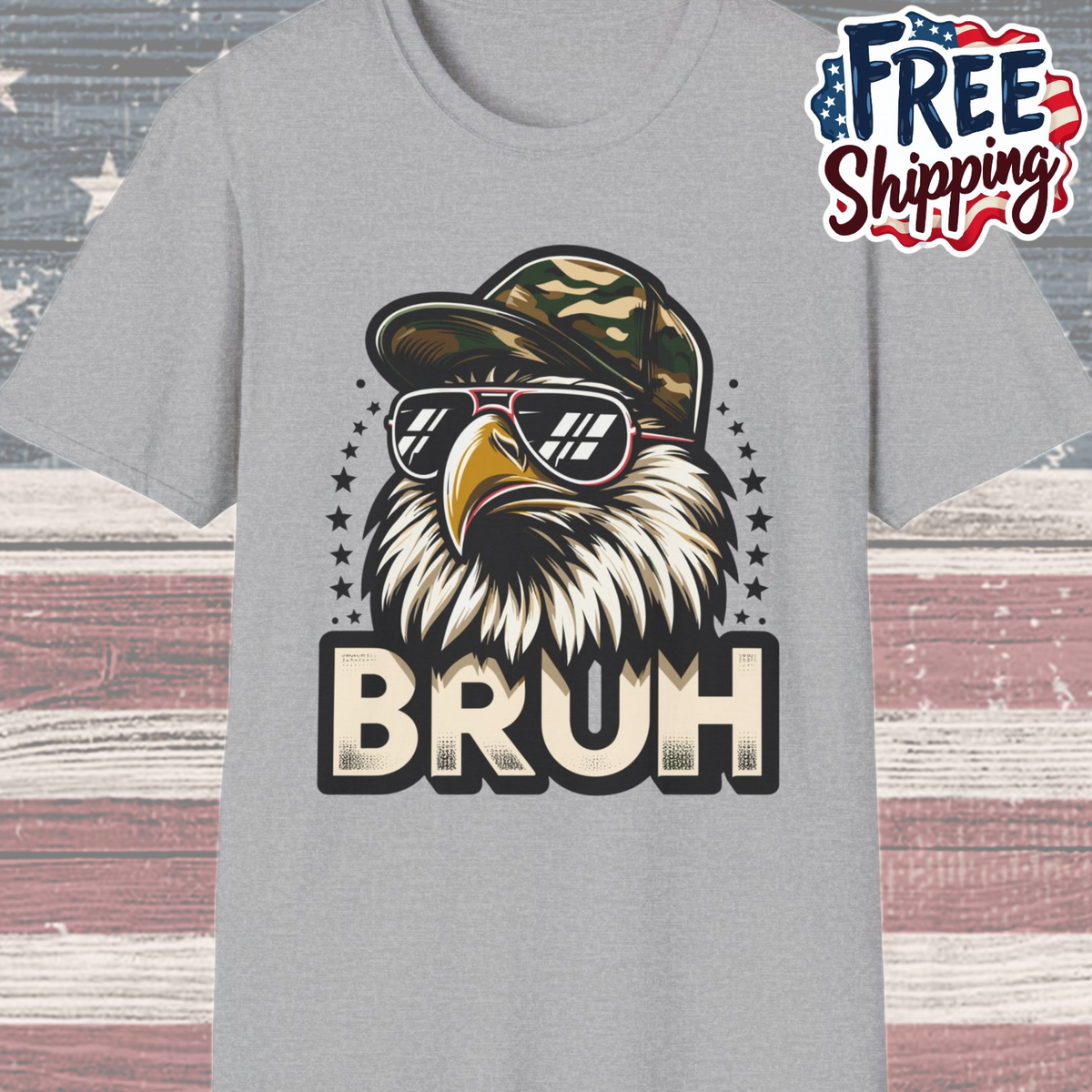 Patriot Collection - Eagle with Shades - Camo Hat - Bruh - T-Shirt
