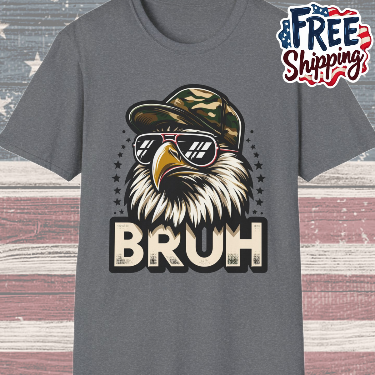 Patriot Collection - Eagle with Shades - Camo Hat - Bruh - T-Shirt