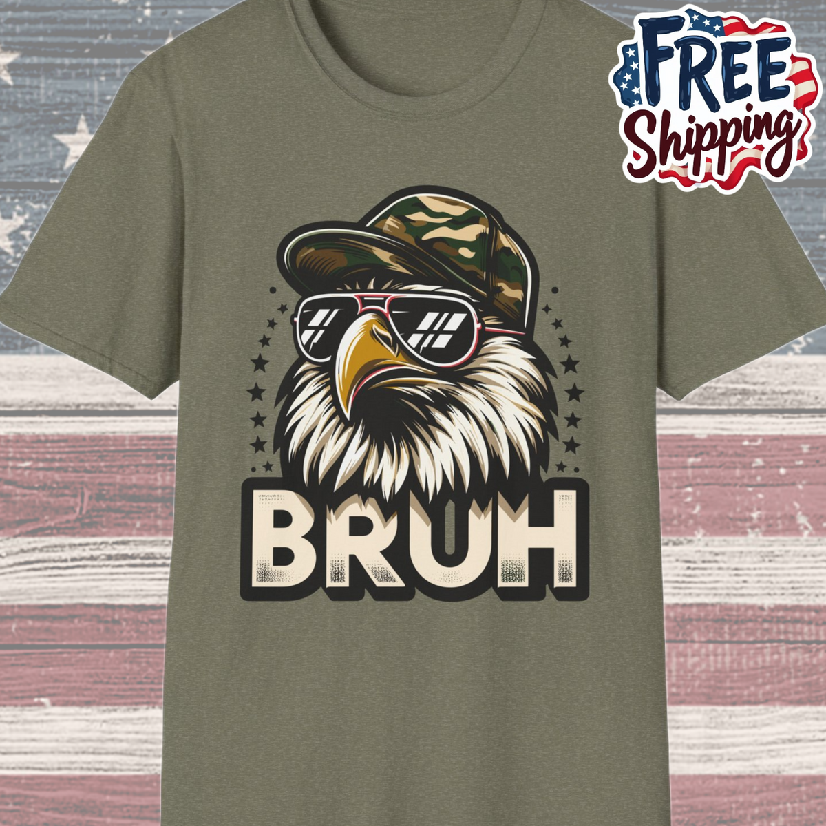 Patriot Collection - Eagle with Shades - Camo Hat - Bruh - T-Shirt