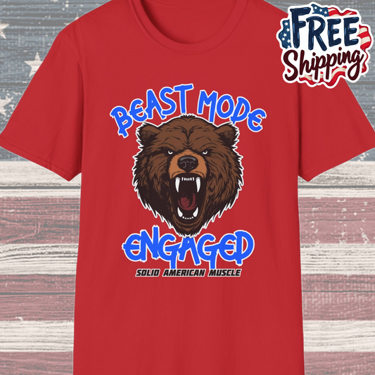 Solid American Muscle - Beast Mode Engaged - Angry Brown Bear Gym T-Shirt