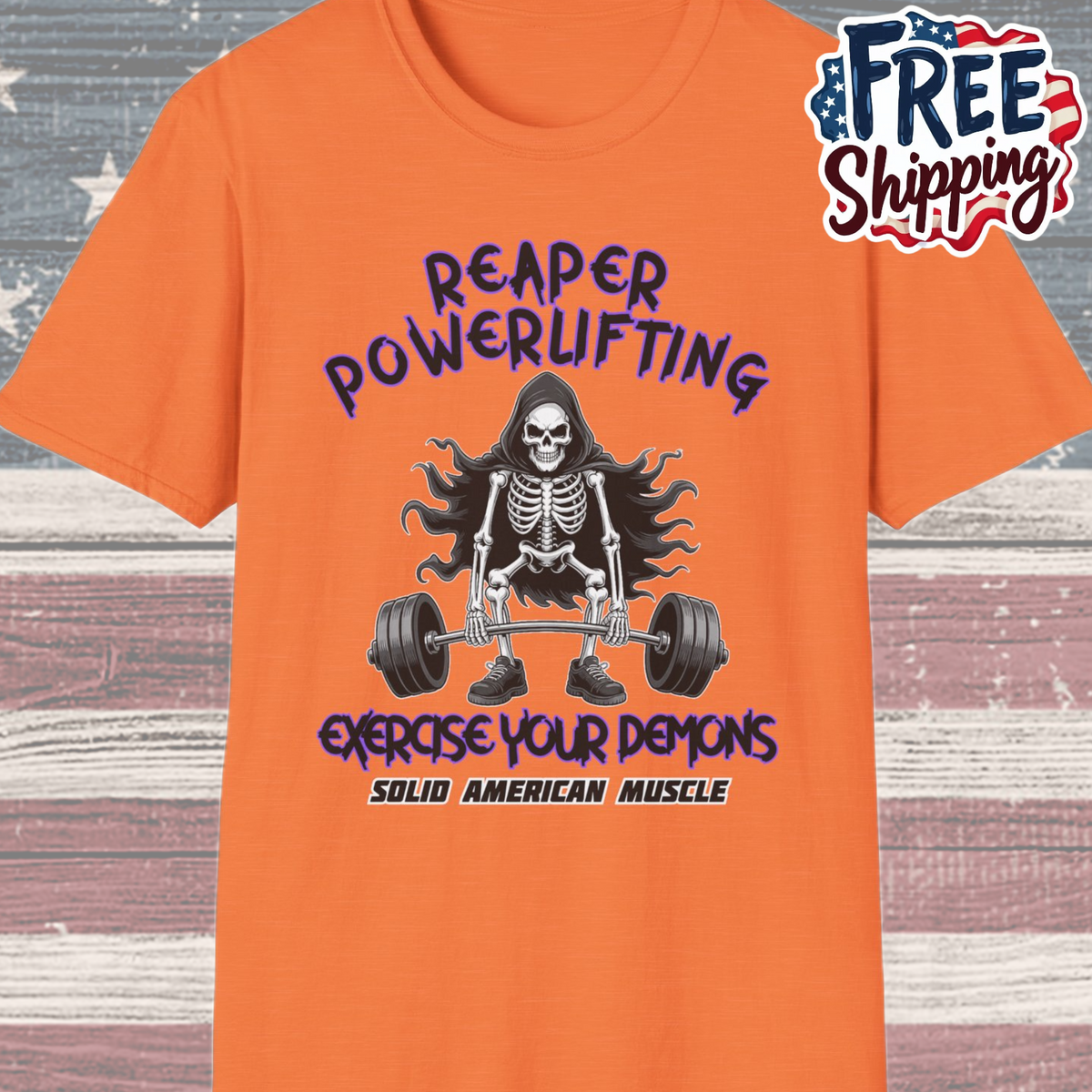 Solid American Muscle - Reaper Powerlifting - Grim Reaper Halloween Gym T-Shirt