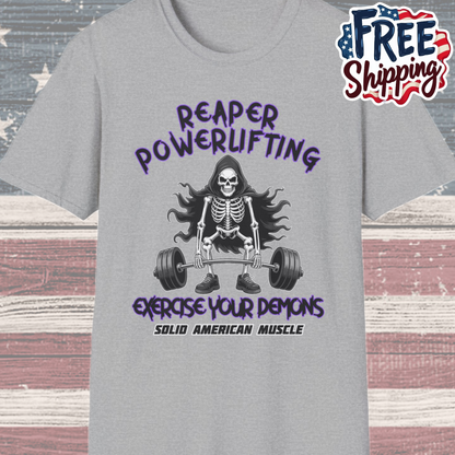Solid American Muscle - Reaper Powerlifting - Grim Reaper Halloween Gym T-Shirt