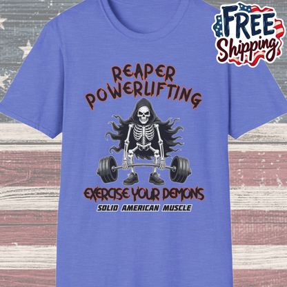 Solid American Muscle - Reaper Powerlifting - Grim Reaper Halloween Gym T-Shirt