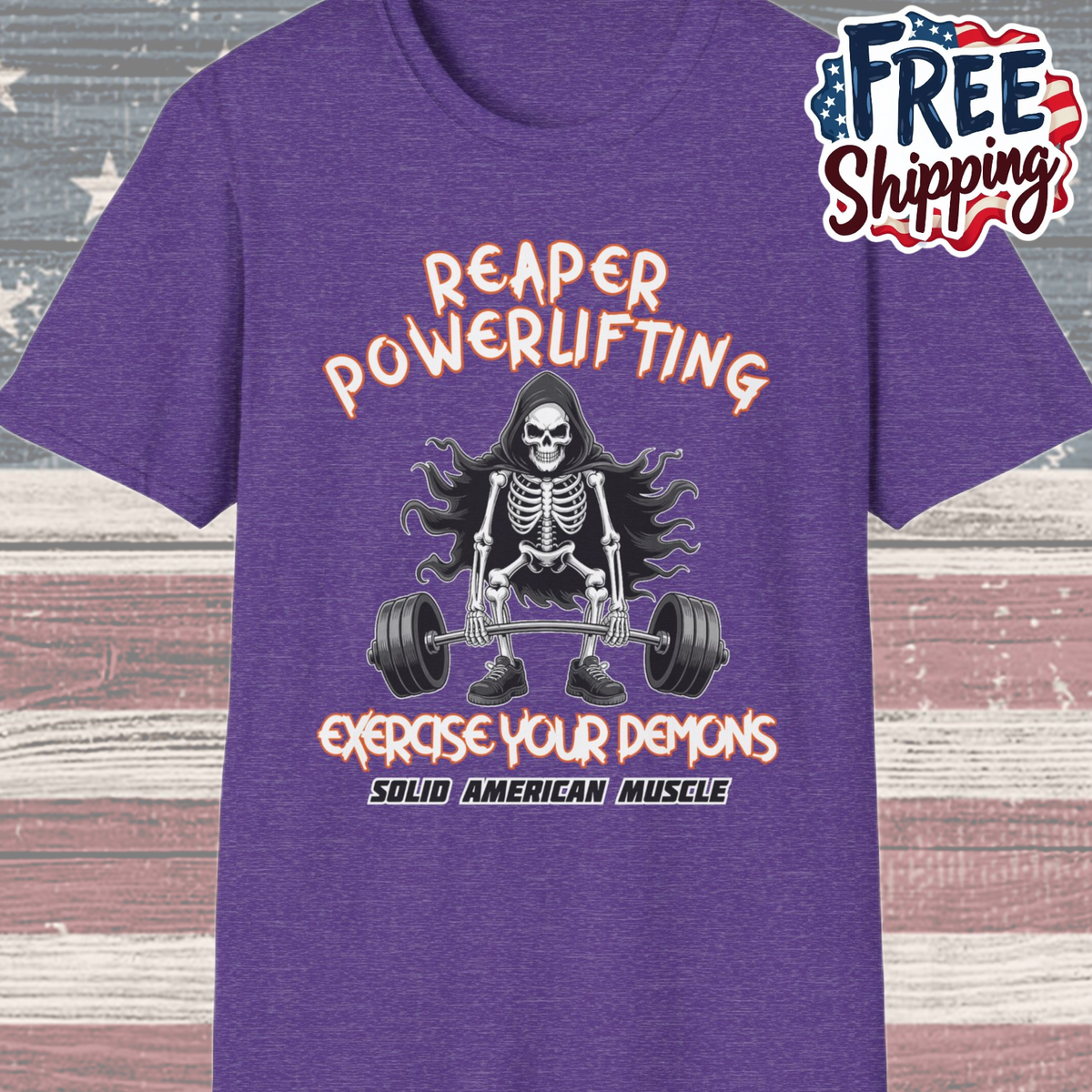 Solid American Muscle - Reaper Powerlifting - Grim Reaper Halloween Gym T-Shirt
