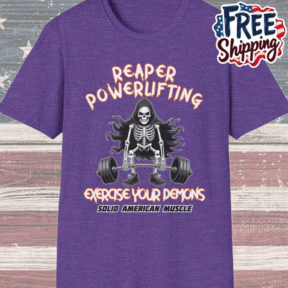 Solid American Muscle - Reaper Powerlifting - Grim Reaper Halloween Gym T-Shirt