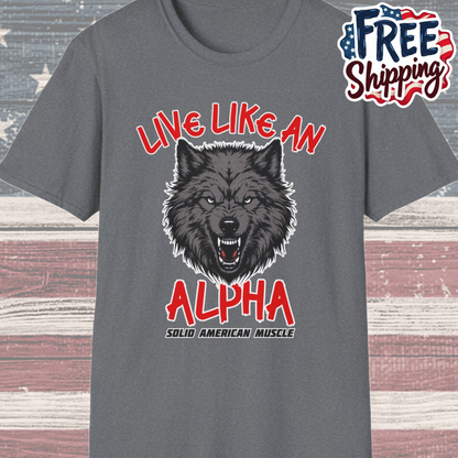 Solid American Muscle - Live Like an Alpha - Gray Wolf T-Shirt