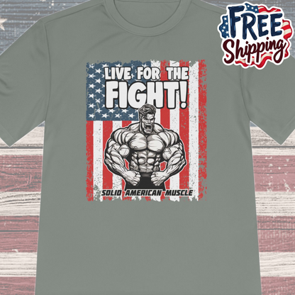 Solid American Muscle - Live for the Fight - USA Flag Moisture Wicking T-Shirt