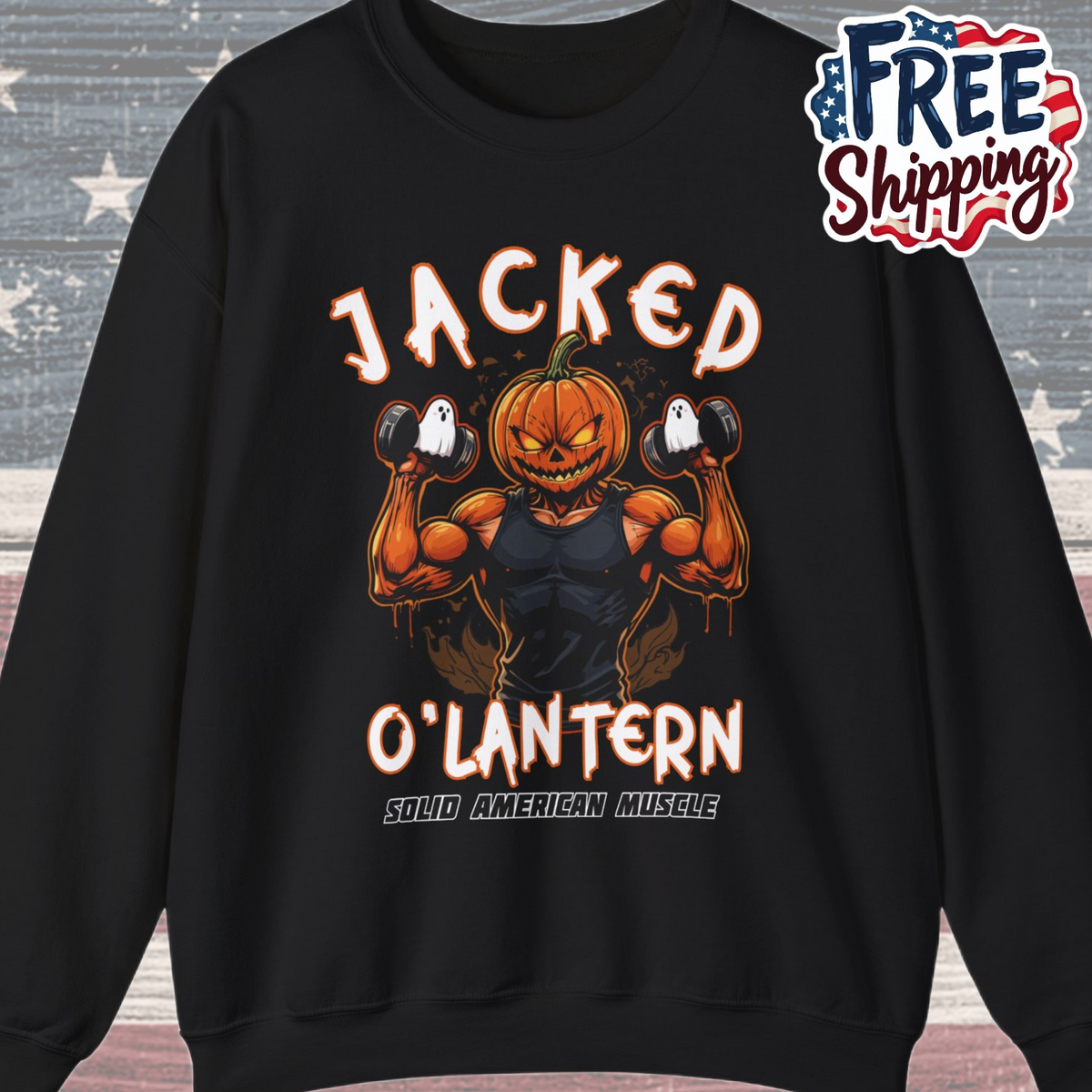 Solid American Muscle - Jacked O'Lantern - Halloween Pumpkin Gym Sweatshirt
