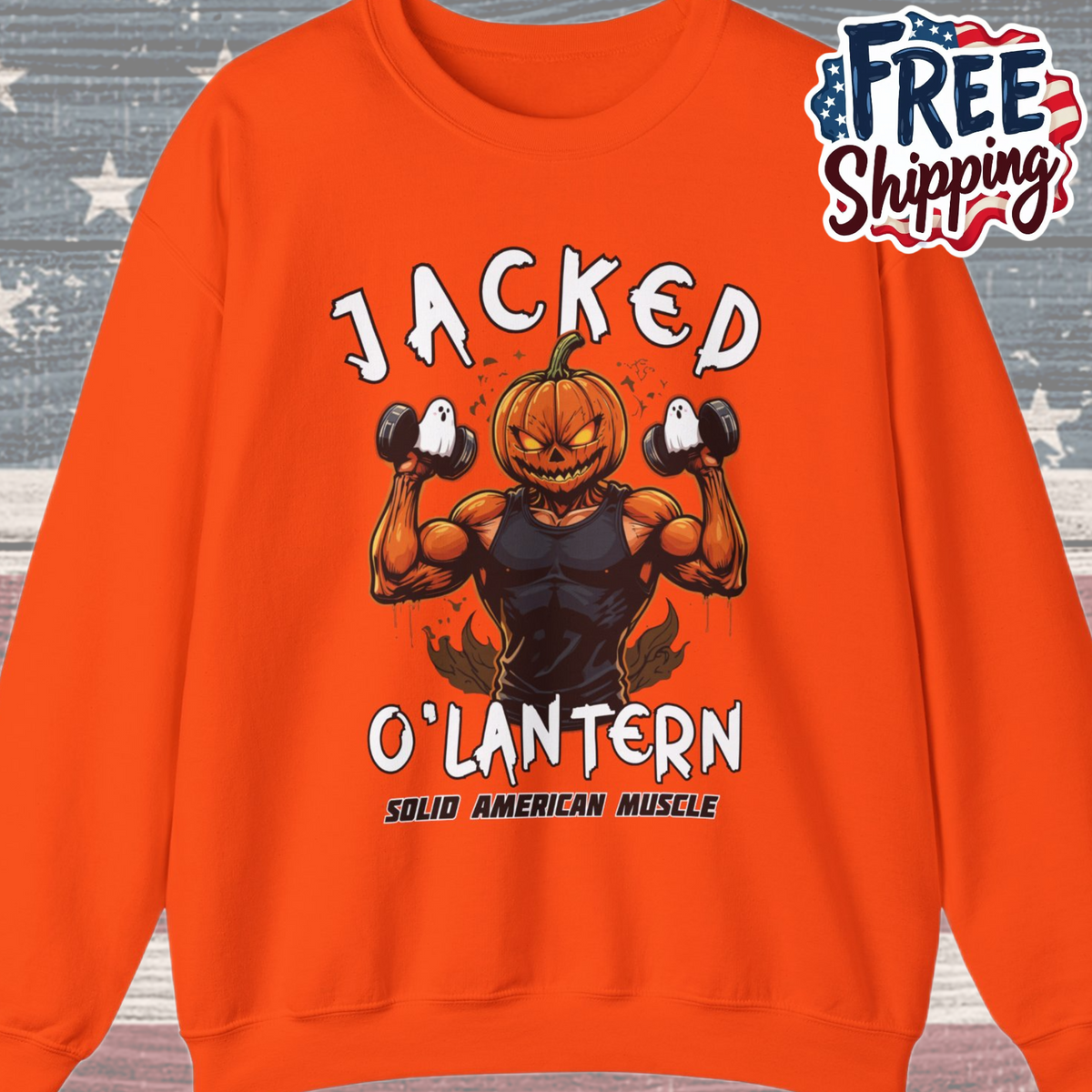 Solid American Muscle - Jacked O'Lantern - Halloween Pumpkin Gym Sweatshirt