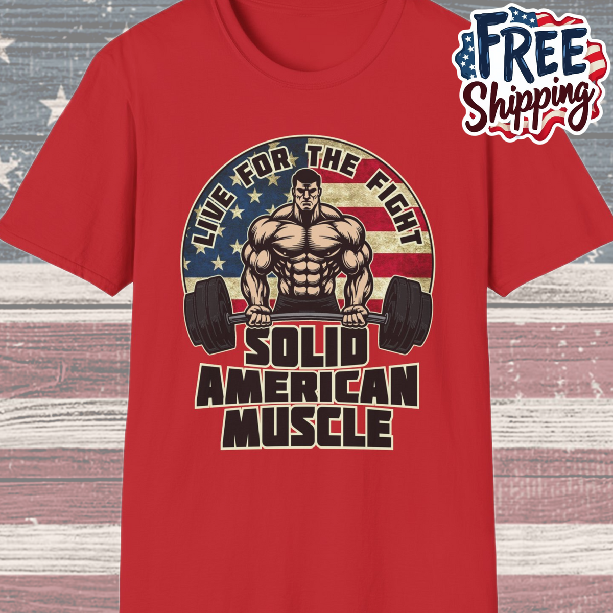 Solid American Muscle - Live for the Fight - Rustic Logo T-Shirt