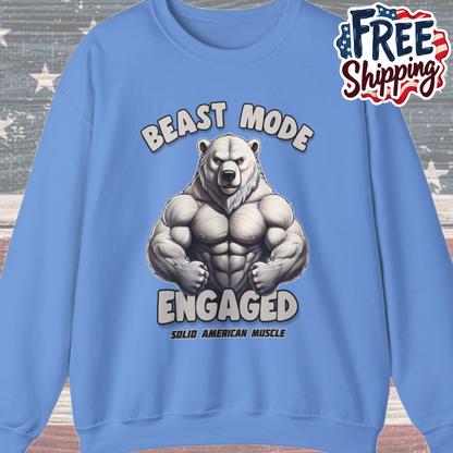 Solid American Muscle - Beast Mode Engaged - Muscular Polar Bear Gym Sweatshirt