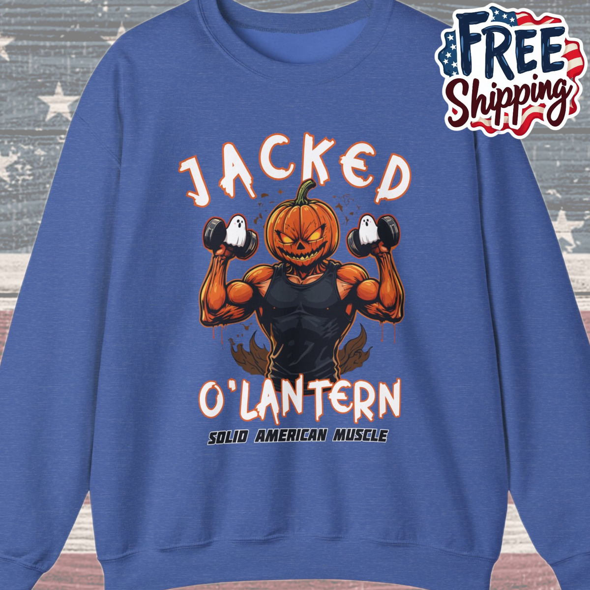 Solid American Muscle - Jacked O'Lantern - Halloween Pumpkin Gym Sweatshirt