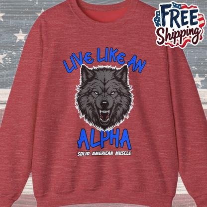 Solid American Muscle - Live Like an Alpha - Gray Wolf Sweatshirt
