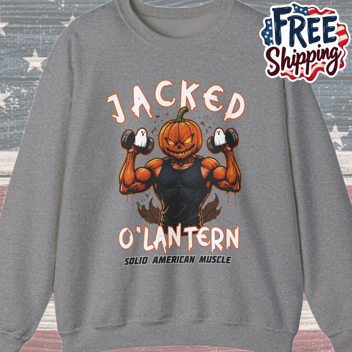Solid American Muscle - Jacked O'Lantern - Halloween Pumpkin Gym Sweatshirt