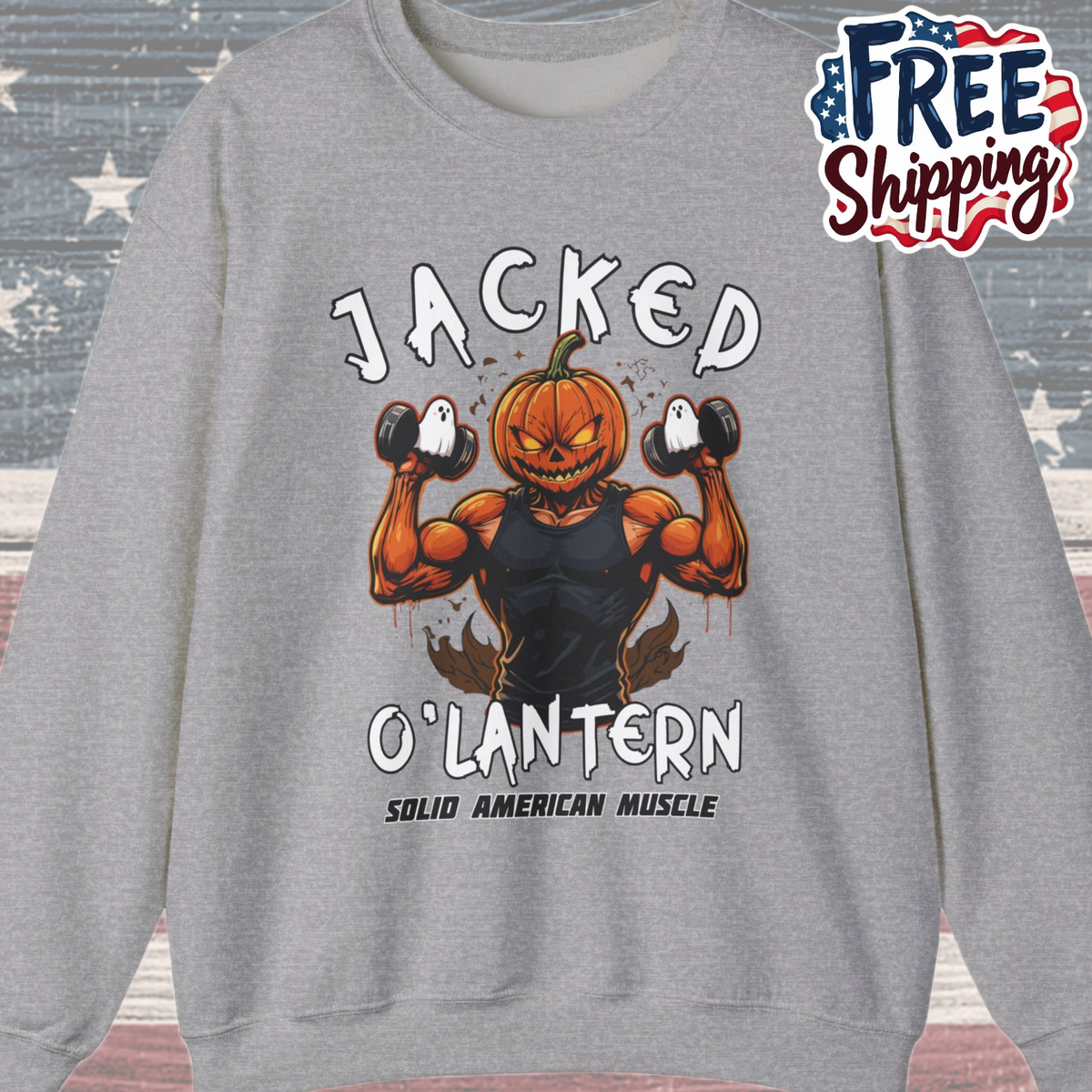 Solid American Muscle - Jacked O'Lantern - Halloween Pumpkin Gym Sweatshirt