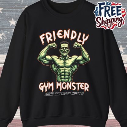 Solid American Muscle - Friendly Gym Monster - Halloween Frankenstein's Monster Gym Sweatshirt