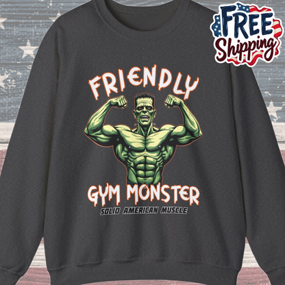 Solid American Muscle - Friendly Gym Monster - Halloween Frankenstein's Monster Gym Sweatshirt