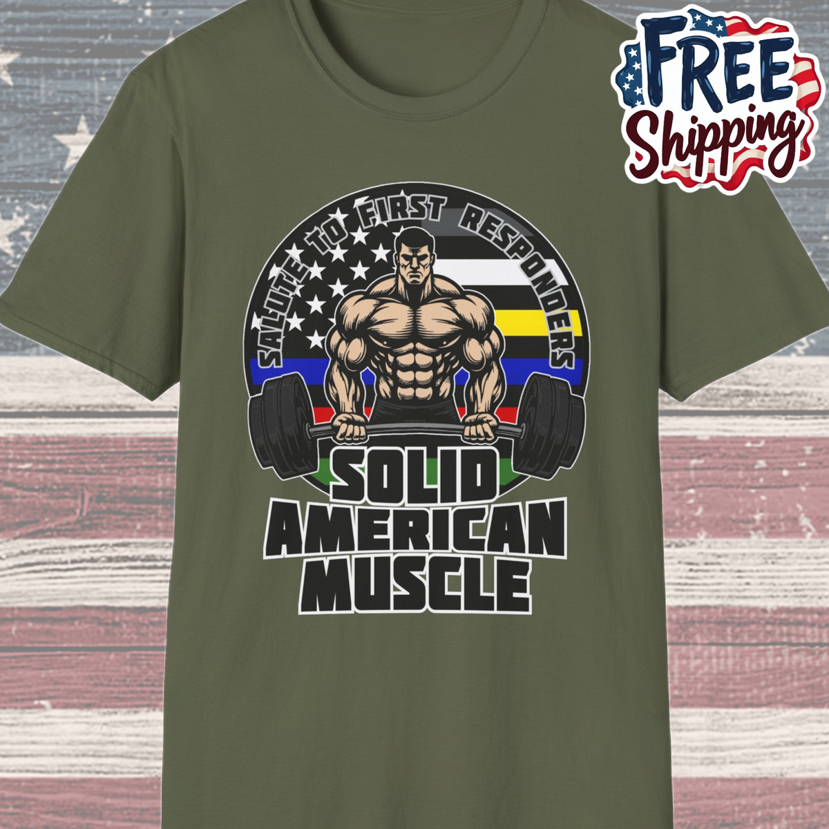 Solid American Muscle - Salute to First Responders - Logo T-Shirt
