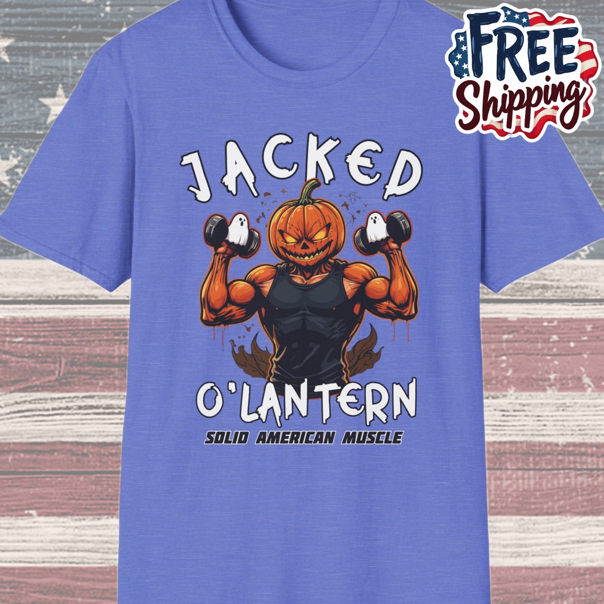 Solid American Muscle - Jacked O'Latern - Halloween Pumpkin Gym T-Shirt