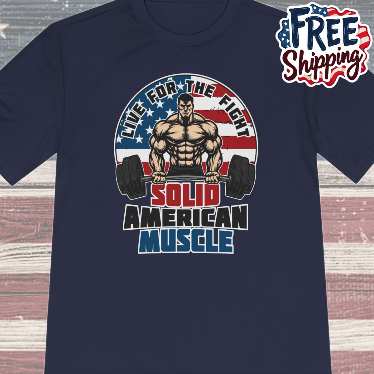 Solid American Muscle - Live for the Fight - Logo Moisture Wicking T-Shirt