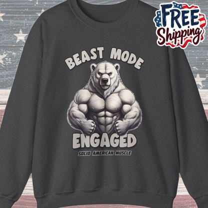 Solid American Muscle - Beast Mode Engaged - Muscular Polar Bear Gym Sweatshirt