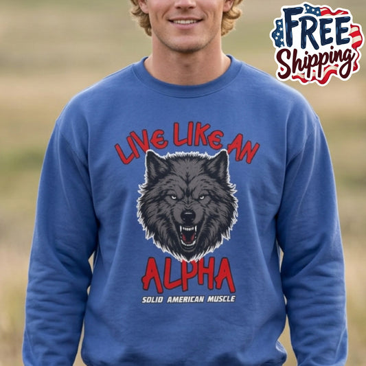 Solid American Muscle - Live Like an Alpha - Gray Wolf Sweatshirt