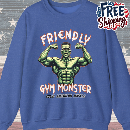 Solid American Muscle - Friendly Gym Monster - Halloween Frankenstein's Monster Gym Sweatshirt