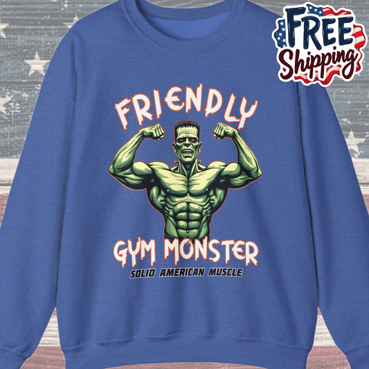 Solid American Muscle - Friendly Gym Monster - Halloween Frankenstein's Monster Gym Sweatshirt