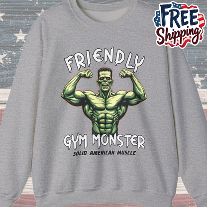Solid American Muscle - Friendly Gym Monster - Halloween Frankenstein's Monster Gym Sweatshirt