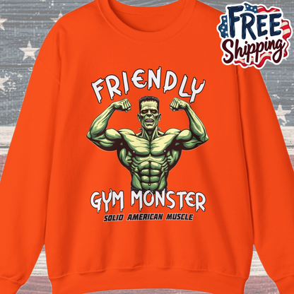 Solid American Muscle - Friendly Gym Monster - Halloween Frankenstein's Monster Gym Sweatshirt