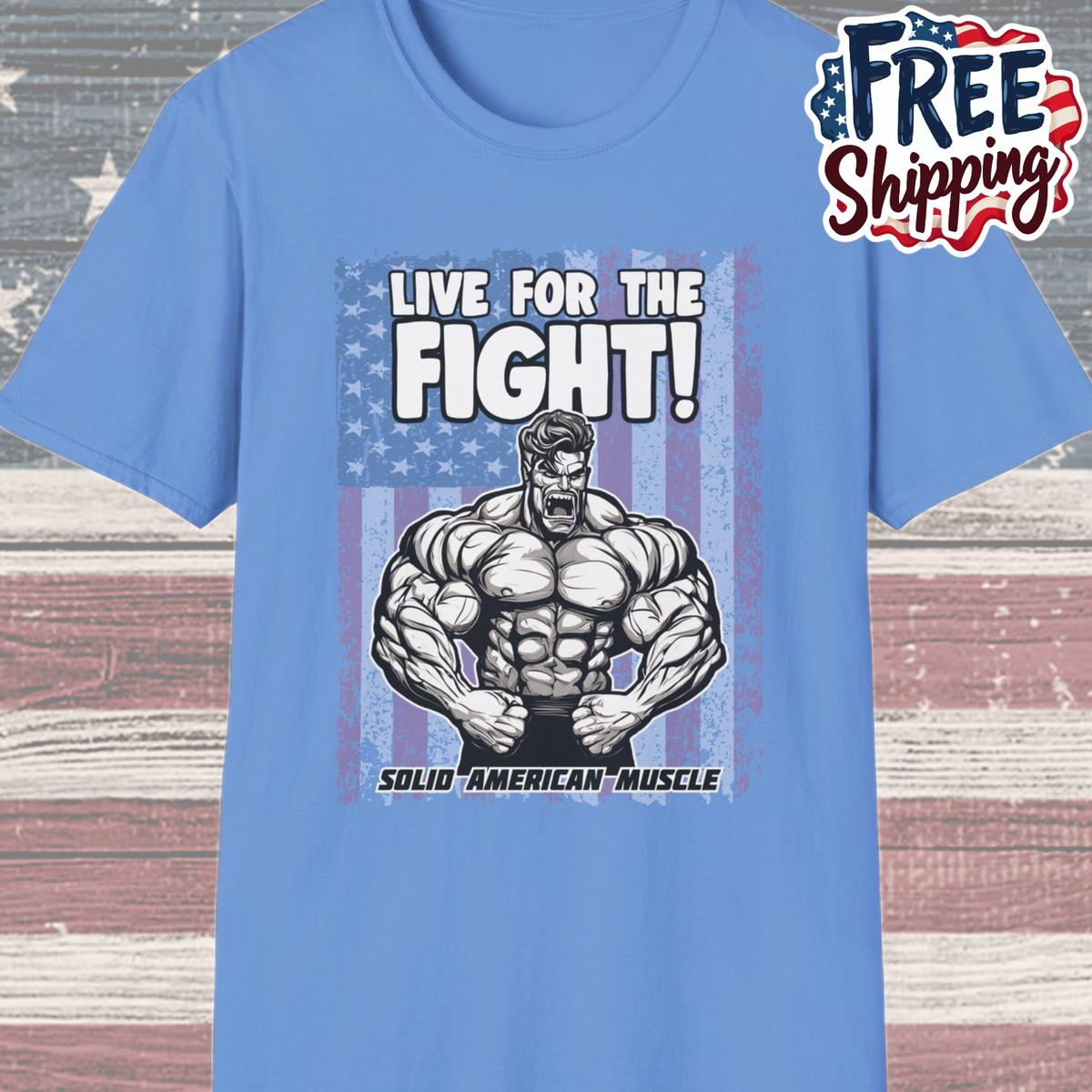 Solid American Muscle - Live for the Fight - USA Flag T-Shirt
