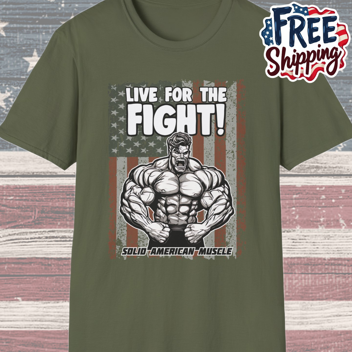 Solid American Muscle - Live for the Fight - USA Flag T-Shirt