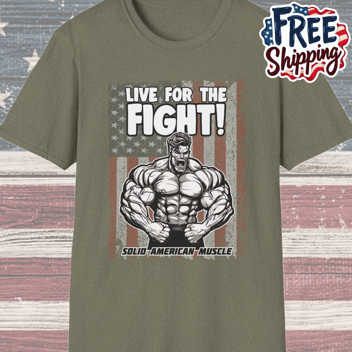 Solid American Muscle - Live for the Fight - USA Flag T-Shirt
