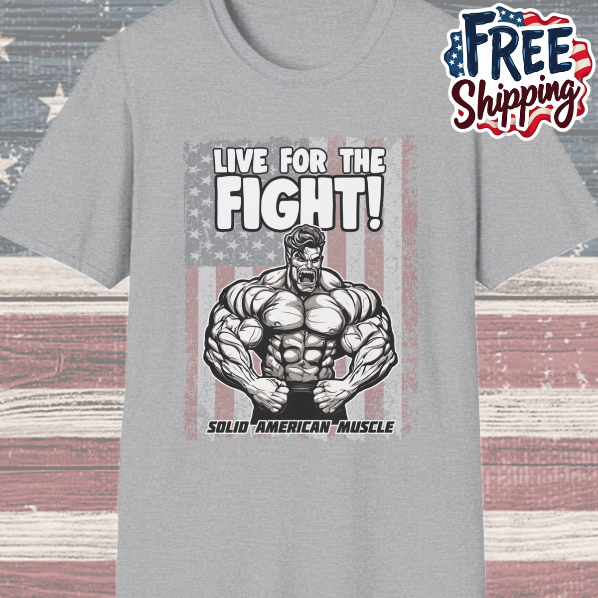 Solid American Muscle - Live for the Fight - USA Flag T-Shirt