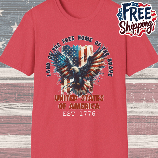 Patriot Collection - Land of the Free Home of the Brave - USA Flag Eagle T-Shirt
