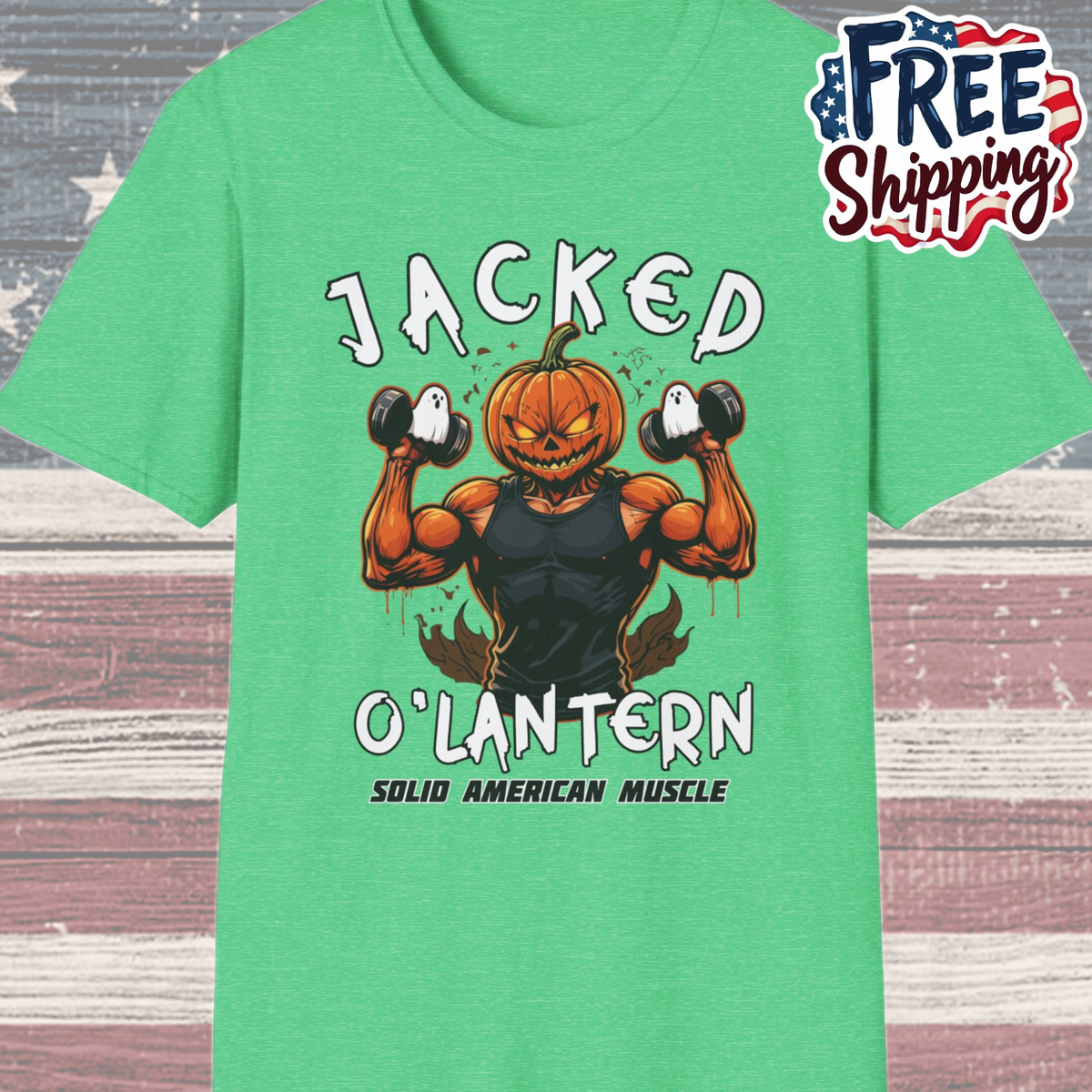 Solid American Muscle - Jacked O'Latern - Halloween Pumpkin Gym T-Shirt