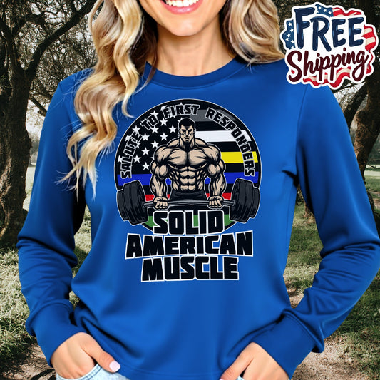 Solid American Muscle - Salute to First Responders - Logo Long Sleeve Tee