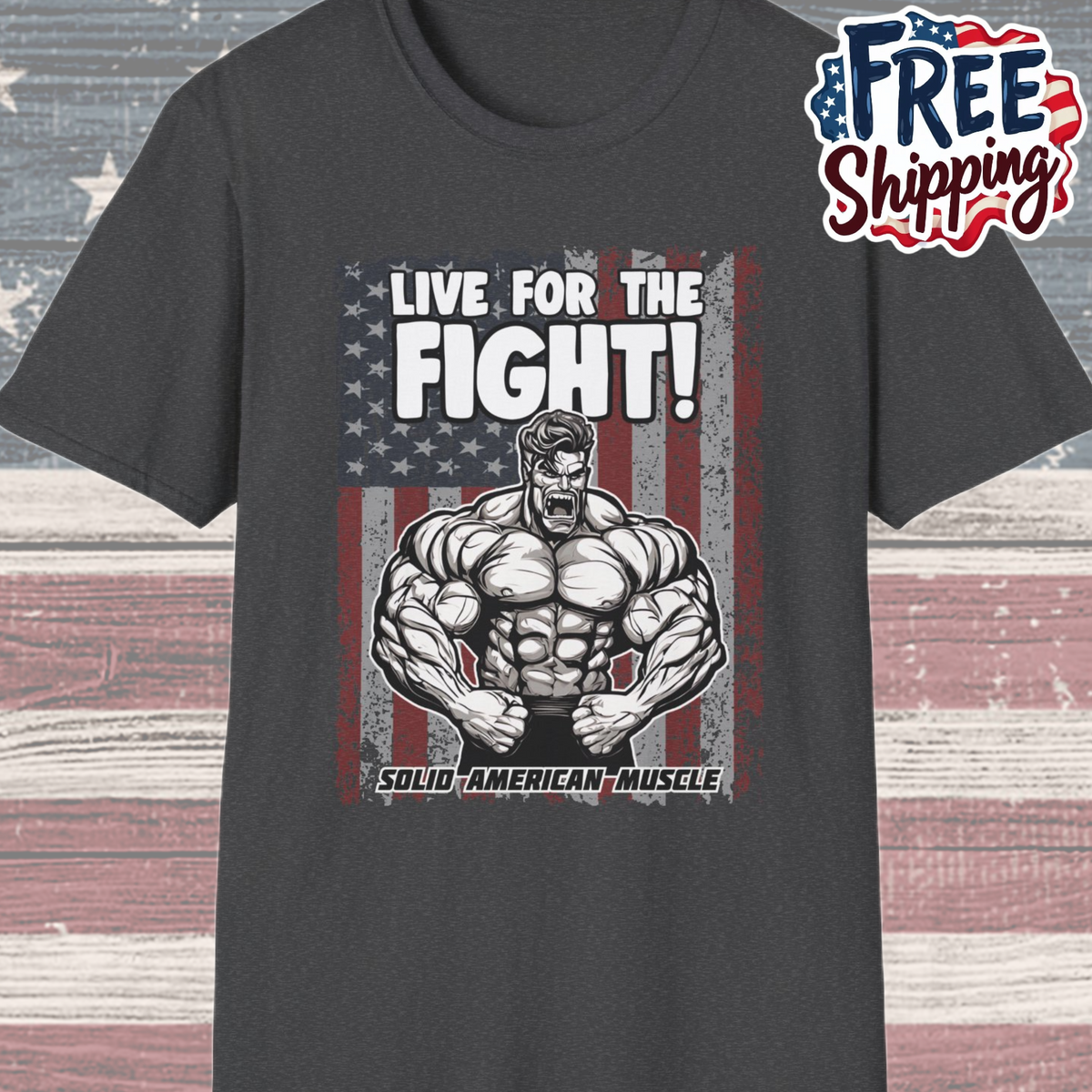 Solid American Muscle - Live for the Fight - USA Flag T-Shirt
