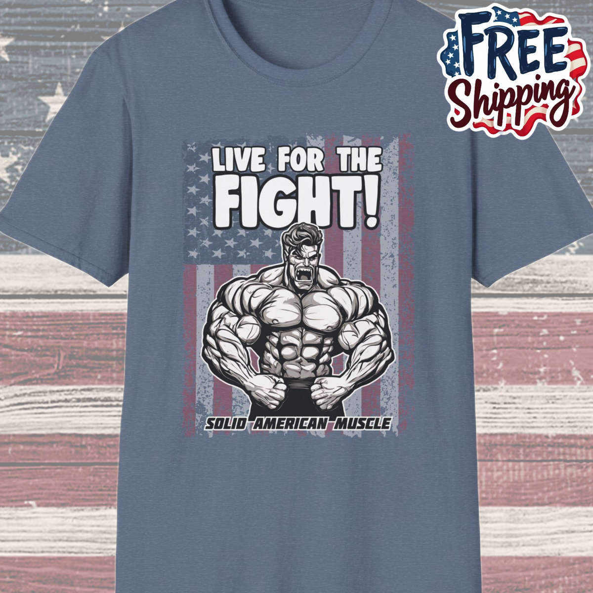 Solid American Muscle - Live for the Fight - USA Flag T-Shirt
