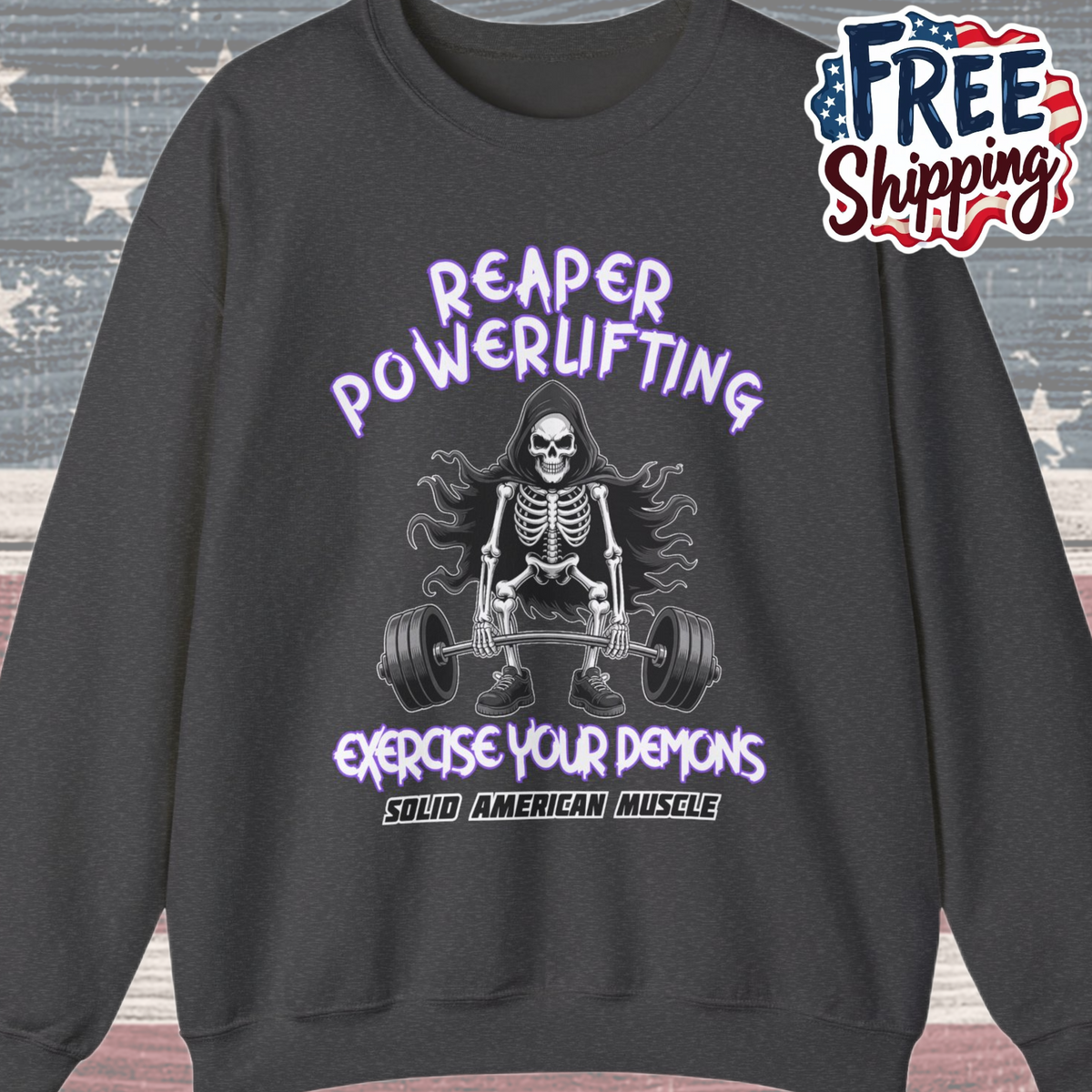 Solid American Muscle - Reaper Powerlifting - Halloween Grim Reaper Gym Sweatshirt